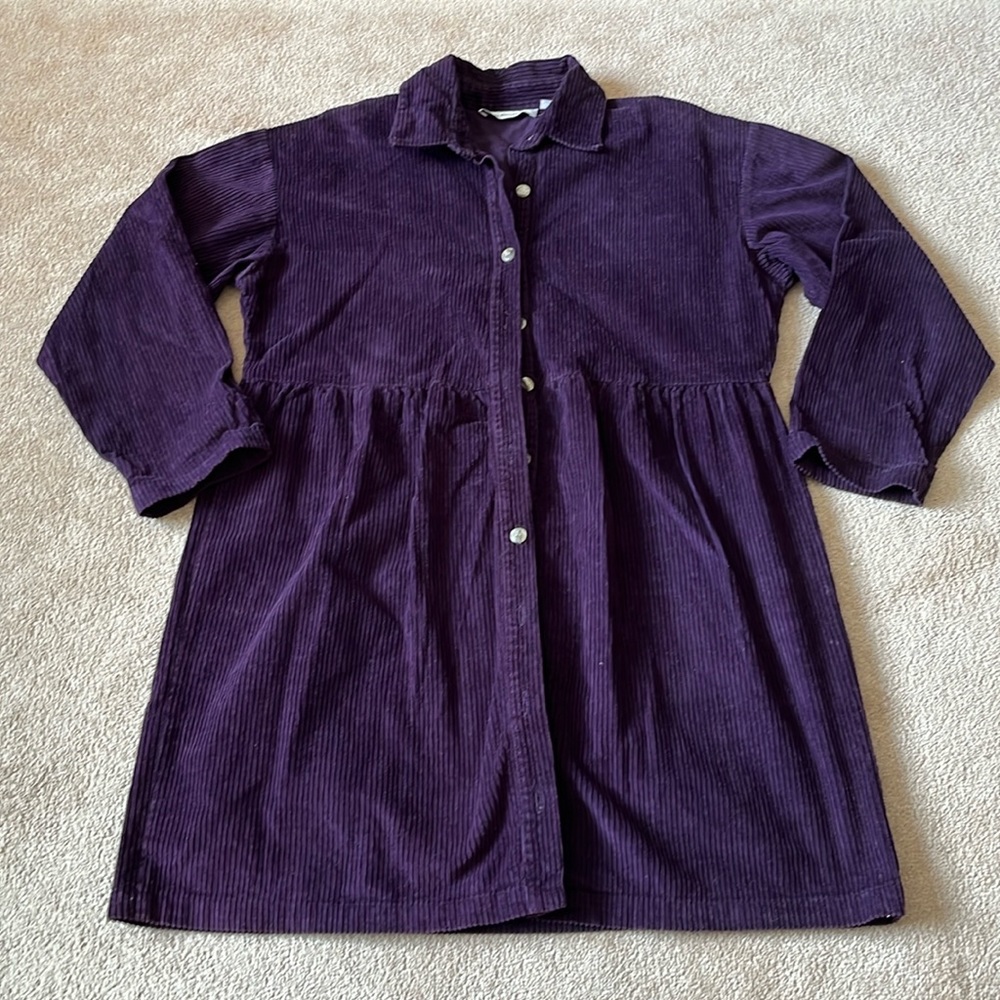 Like new dark purple corduroy long sleeve button up dress, Sz. L! Loose fit
